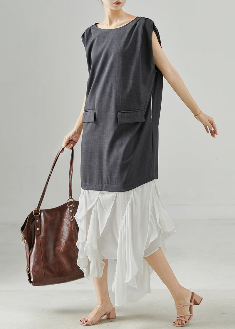 Grey Patchwork Spandex Fake Two Piece Dress Sleeveless