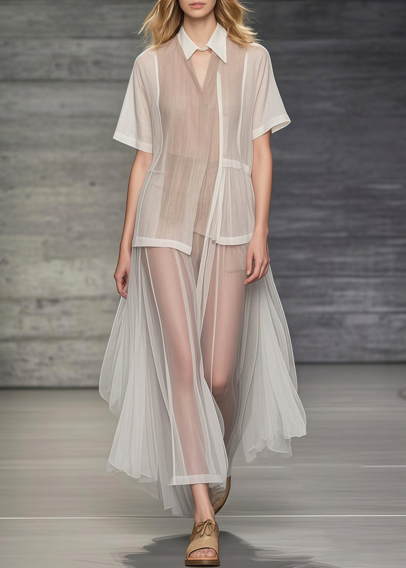 Khaki Asymmetrical Patchwork Tulle Robe Dresses Summer
