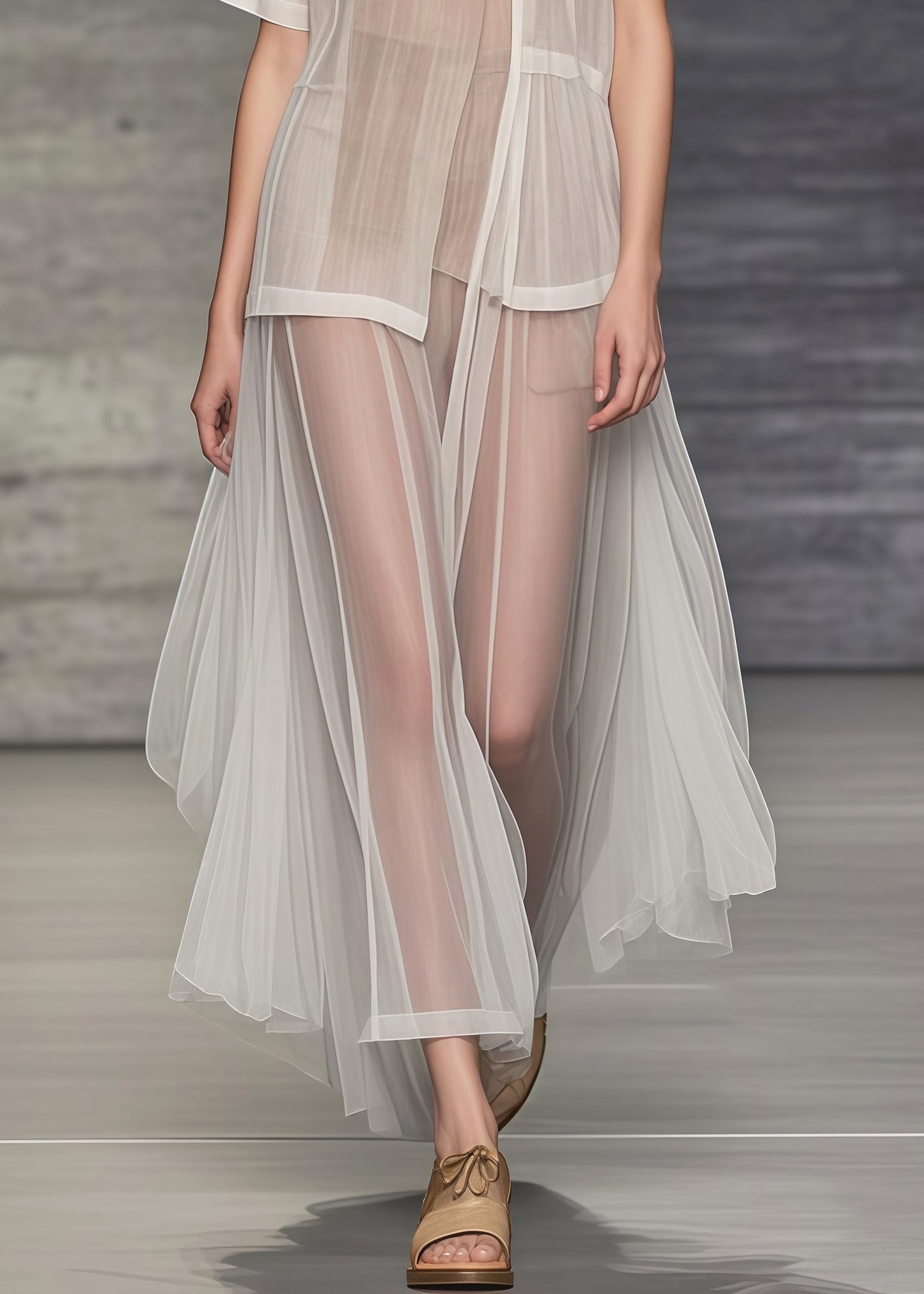Khaki Asymmetrical Patchwork Tulle Robe Dresses Summer