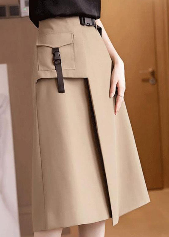 Khaki High Waist Asymmetrical Design Slim Fit Fall Skirt