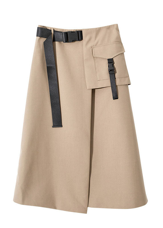 Khaki High Waist Asymmetrical Design Slim Fit Fall Skirt