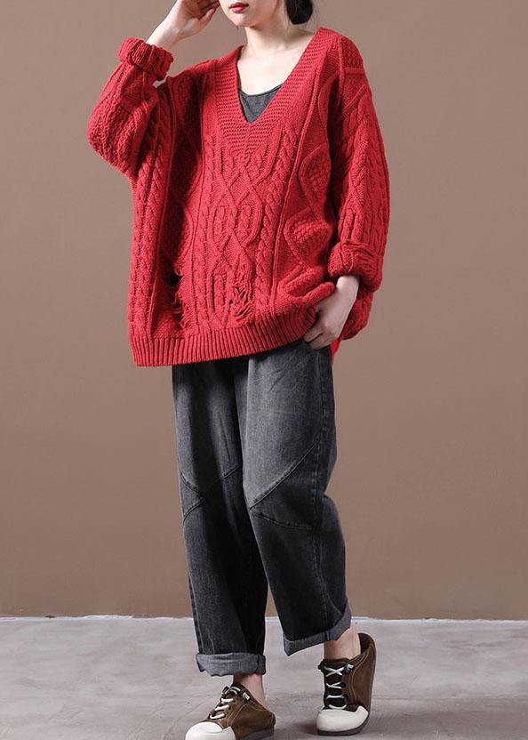 Khaki Hole V Neck Fall Cozy Sweater