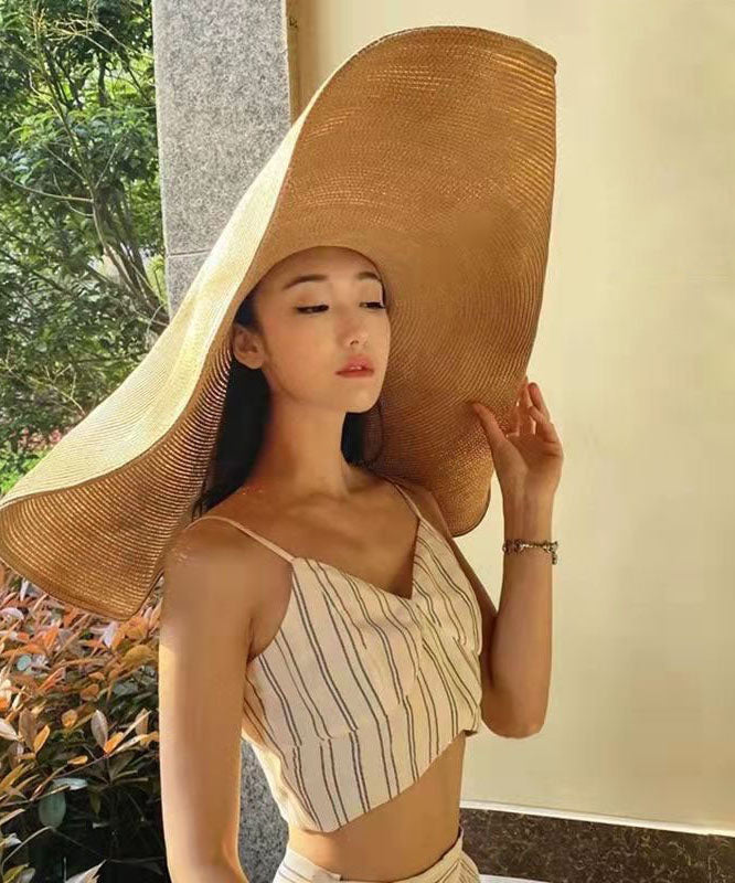 Khaki Oversize Brim Knit Beach Floppy Sun Hat