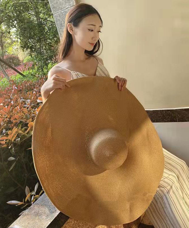 Khaki Oversize Brim Knit Beach Floppy Sun Hat