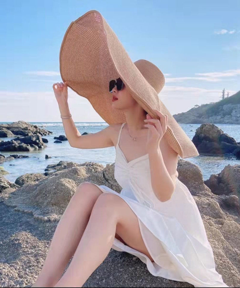 Khaki Oversize Brim Knit Beach Floppy Sun Hat