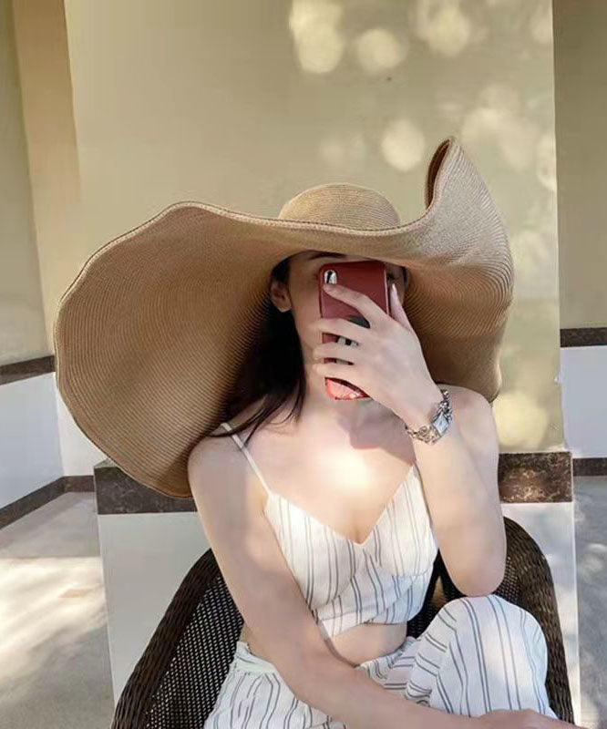 Khaki Oversize Brim Knit Beach Floppy Sun Hat
