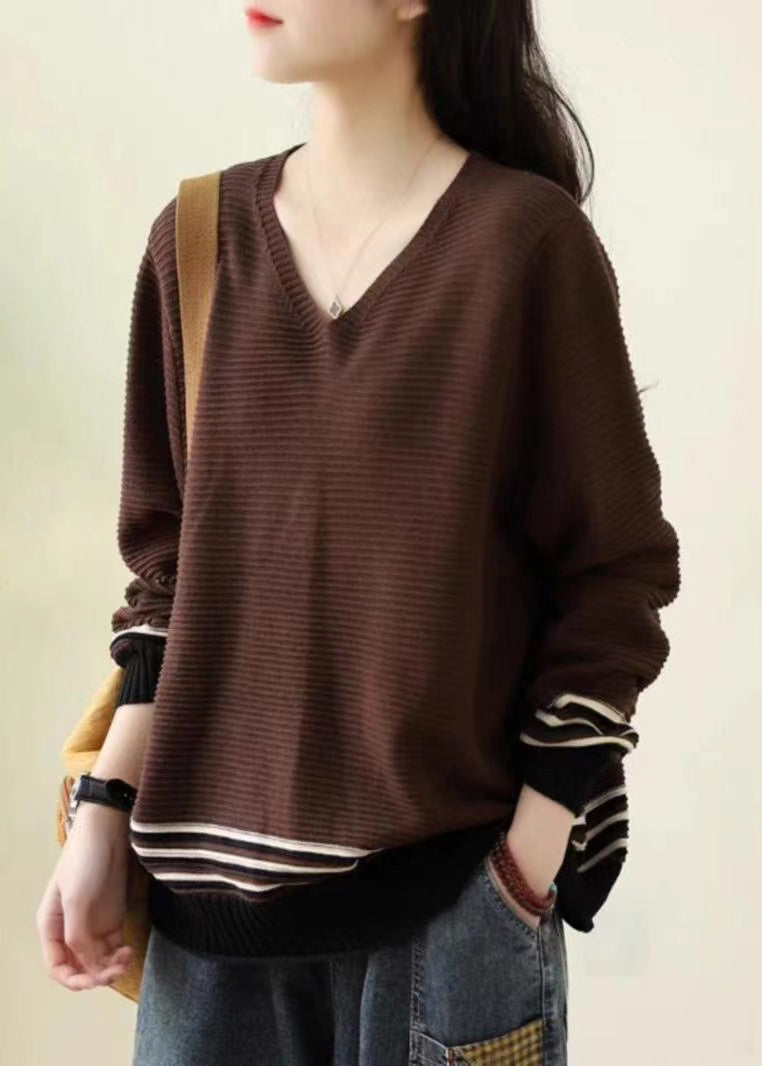 Khaki Oversized Striped Sweater Spring