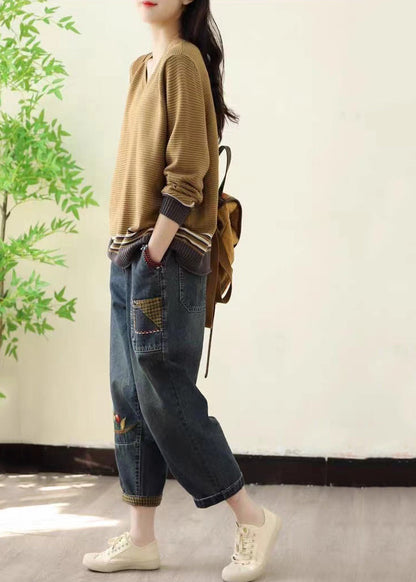 Khaki Oversized Striped Sweater Spring