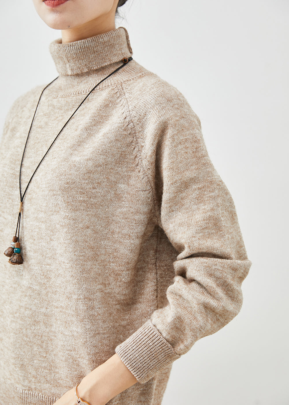 Khaki Turtle Neck Silm Fit Knit Short Sweater Winter