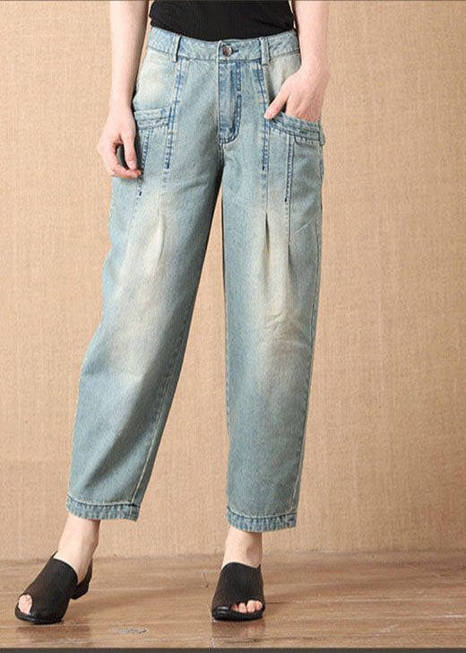 Light Blue Button Pockets Harem Fall Denim Pants