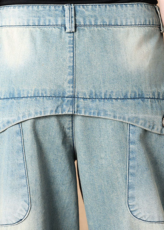 Light Blue Button Pockets Harem Fall Denim Pants