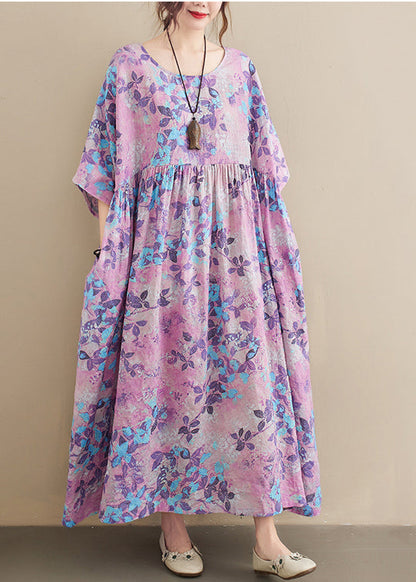 Light Purple Oversized Print Cotton Holiday Dress Summer