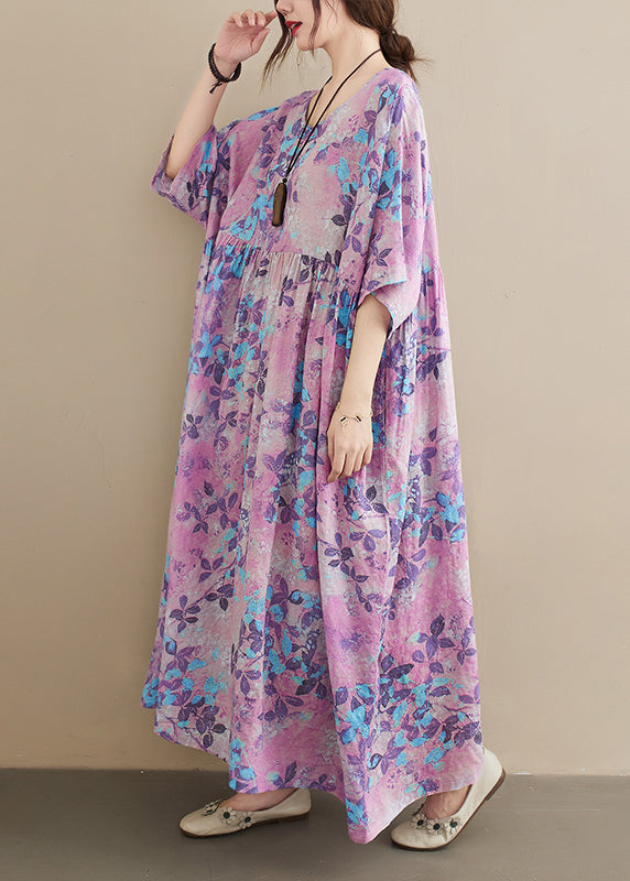 Light Purple Oversized Print Cotton Holiday Dress Summer