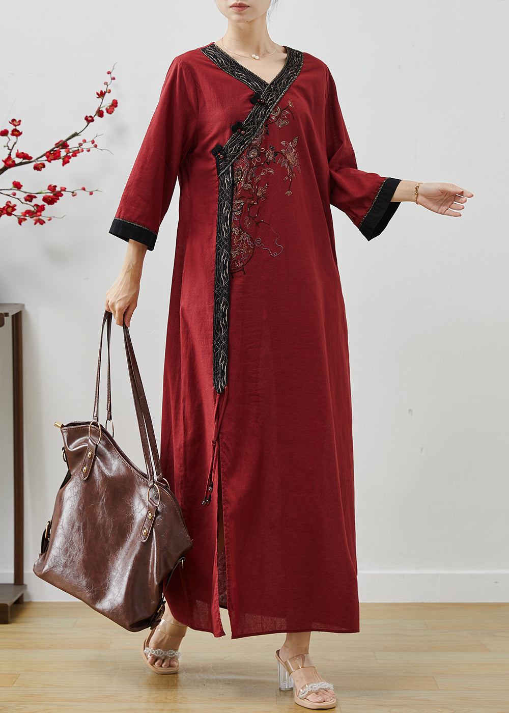 Mulberry Embroidered Tasseled Linen Holiday Dress Summer