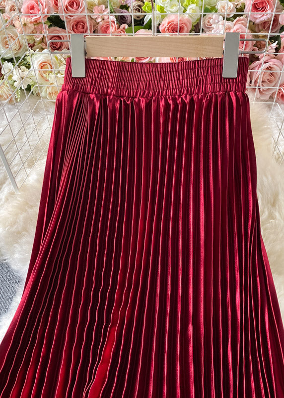 Mulberry Satin Elastic Waist Pleated Skirts Spring