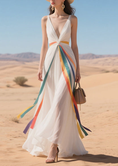 Multicolour Ribbon Exra Large Hem Tulle Vacation Dresses Summer