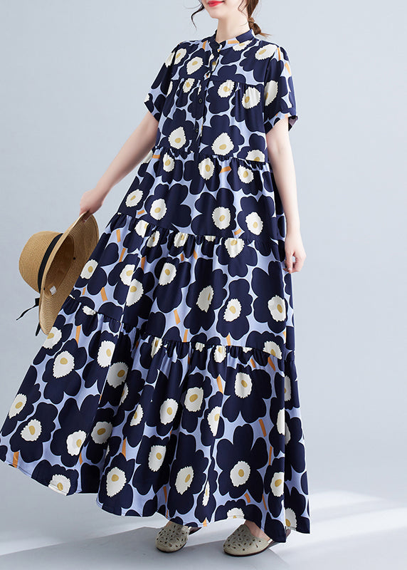 Navy Patchwork Exra Large Hem Cotton Party Dress Summer