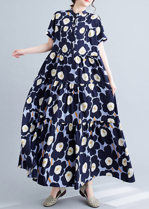 Navy Patchwork Exra Large Hem Cotton Party Dress Summer