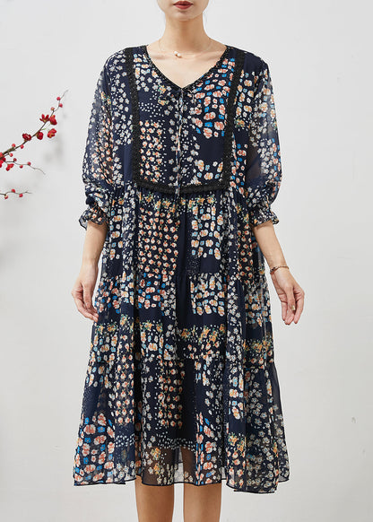Navy Oversized Print Chiffon Mid Dress Summer