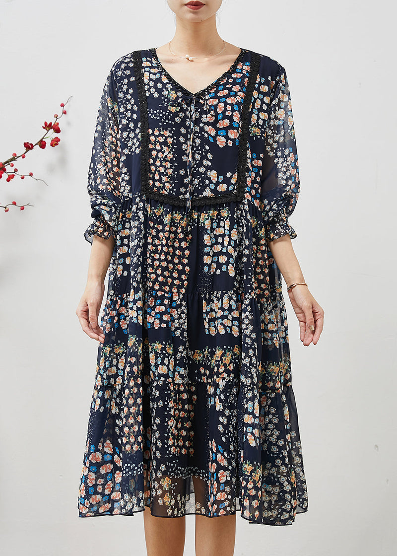 Navy Oversized Print Chiffon Mid Dress Summer
