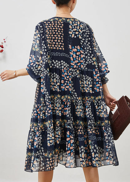 Navy Oversized Print Chiffon Mid Dress Summer