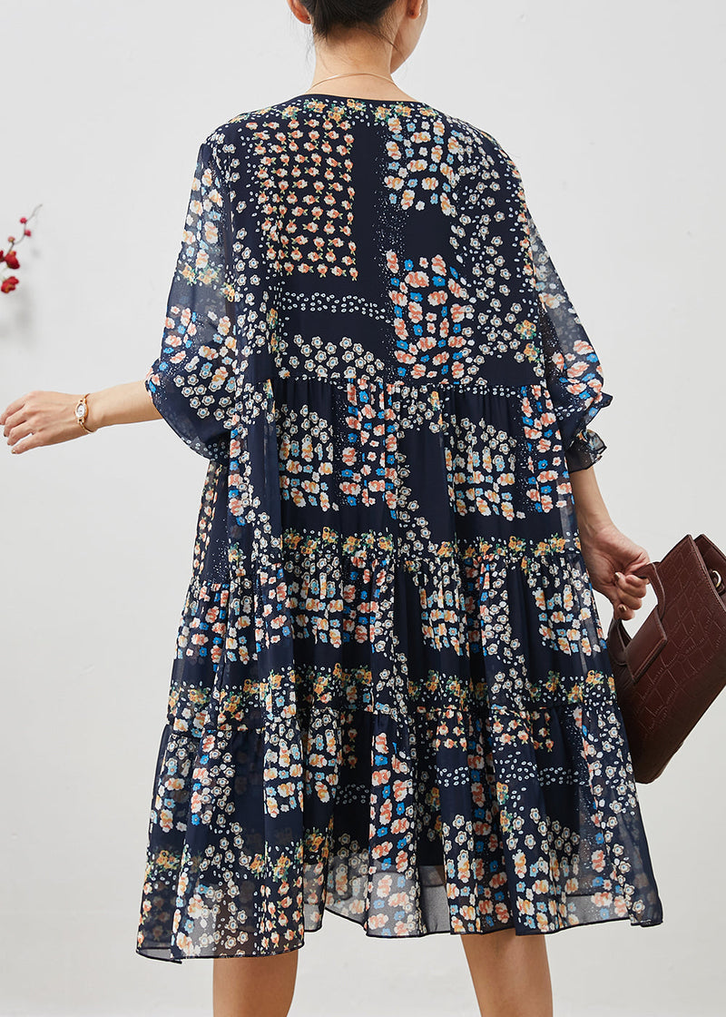 Navy Oversized Print Chiffon Mid Dress Summer