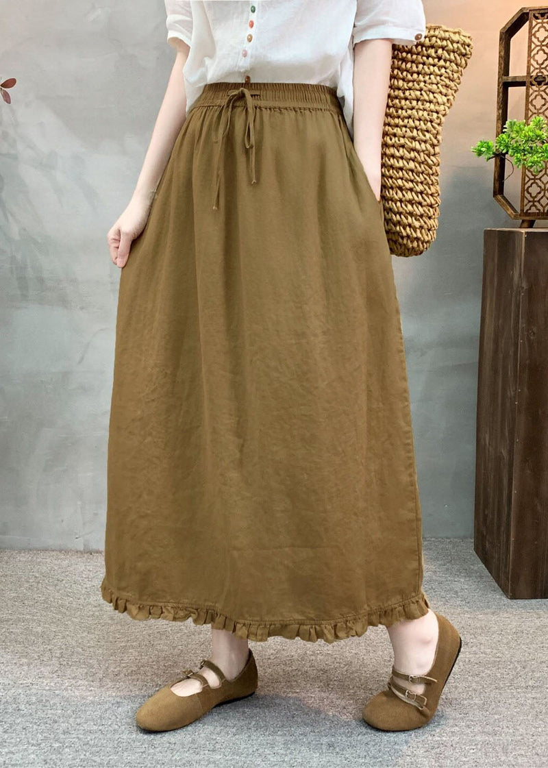 Navy Ruffled Patchwork Elastic Waist Linen Skirt Summer