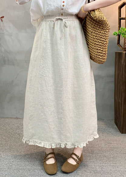 Navy Ruffled Patchwork Elastic Waist Linen Skirt Summer