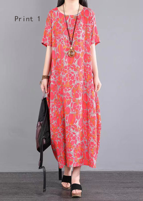 O Neck Print Patchwork Cotton Long Dresses Summer