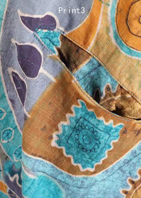 O Neck Print Pockets Patchwork Cotton Dress Summer