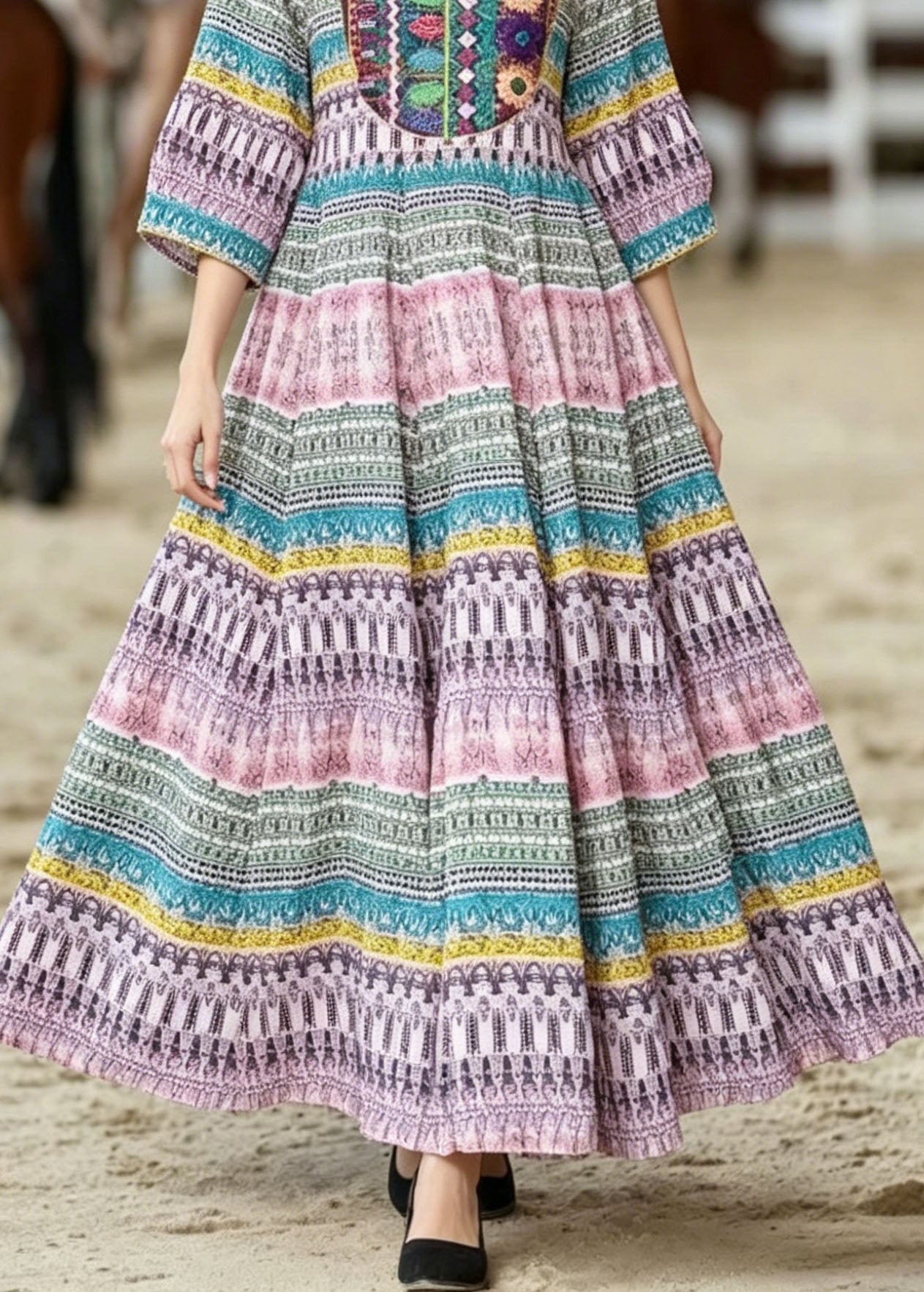 O Neck Print Wrinkled Cotton Dresses Summer