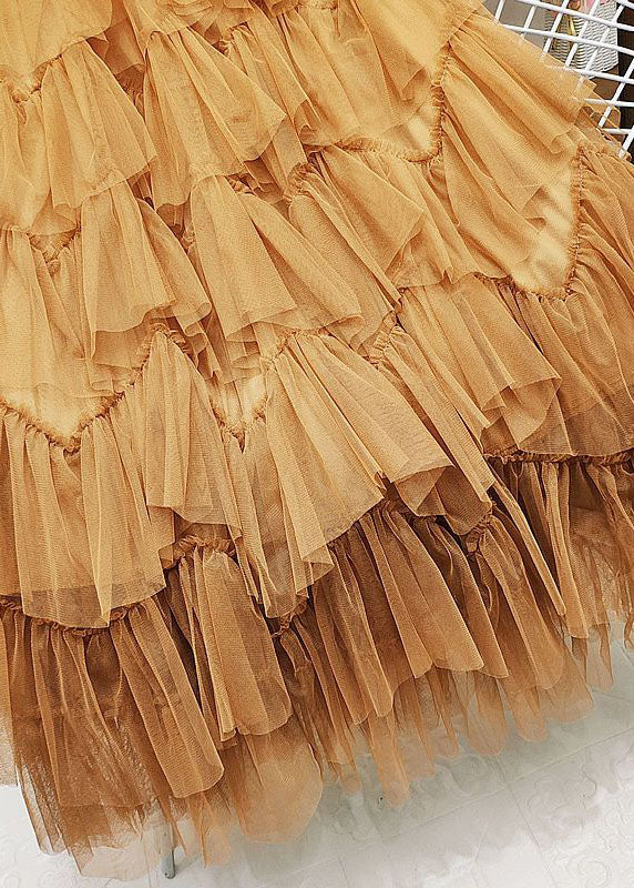 Orange Elastic Waist Exra Large Hem Tulle Skirt Summer