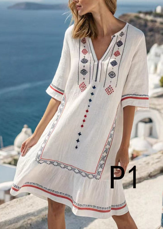 Oversized Print Cotton Beach Dress Summer
