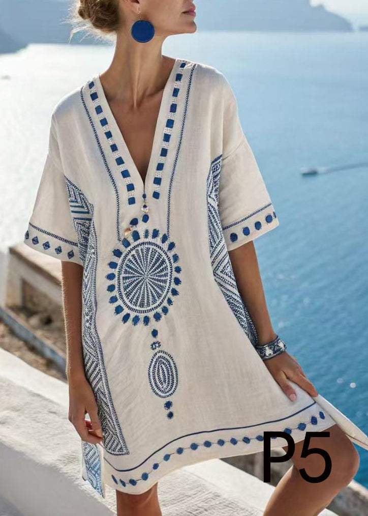 Oversized Print Cotton Beach Dress Summer