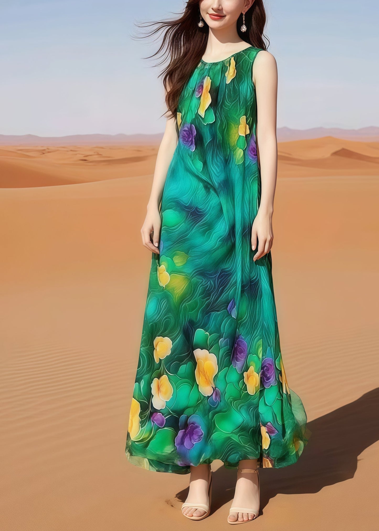 Oversized Print Cotton Holiday Dress Sleeveless