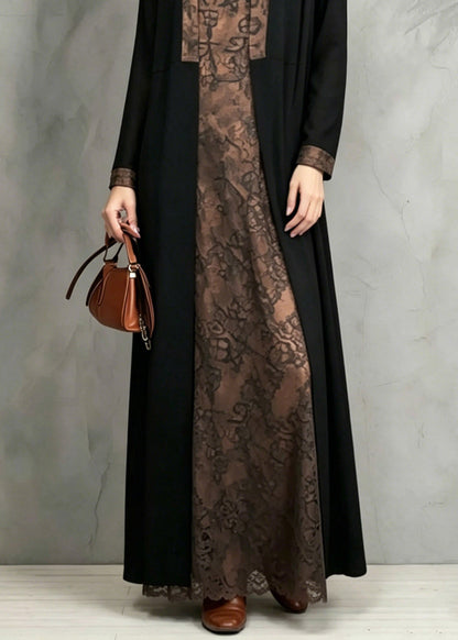 Patchwork Print Waistcoat and Long Dress Two Pieces Set Fall