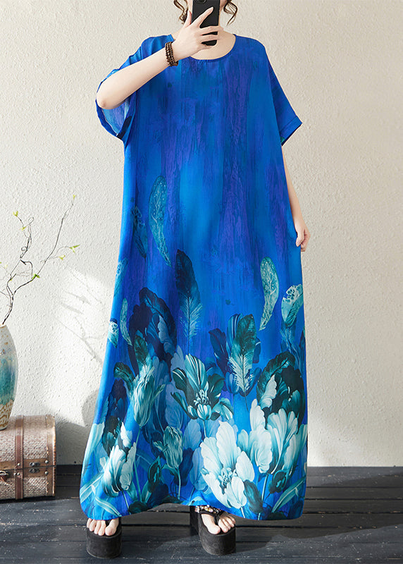 Peacock Blue Oversized Print Holiday Dress Summer