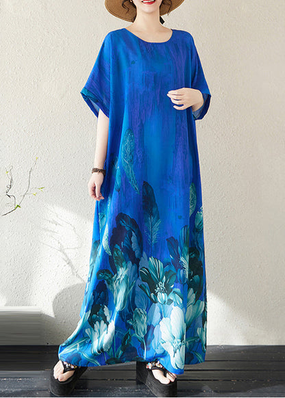 Peacock Blue Oversized Print Holiday Dress Summer