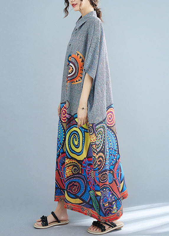 Peter Pan Collar Button Print Holiday Dress Batwing Sleeve