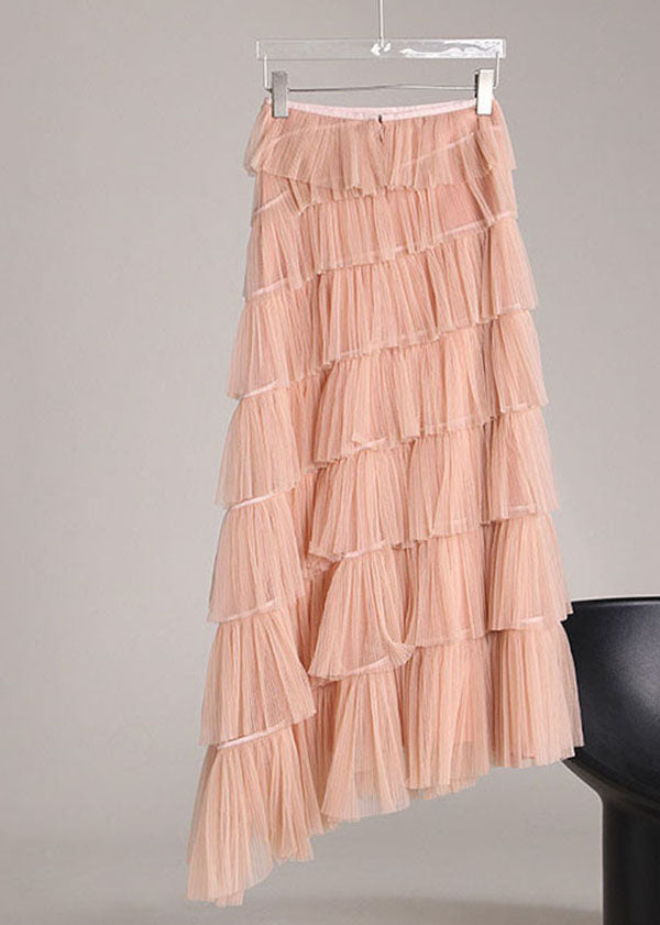 Pink Asymmetrical Design Tulle Beach Skirts