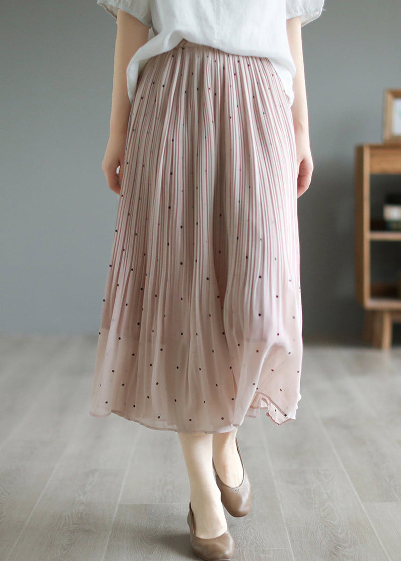 Pink Elastic Waist Dot Print Chiffon Skirts Summer