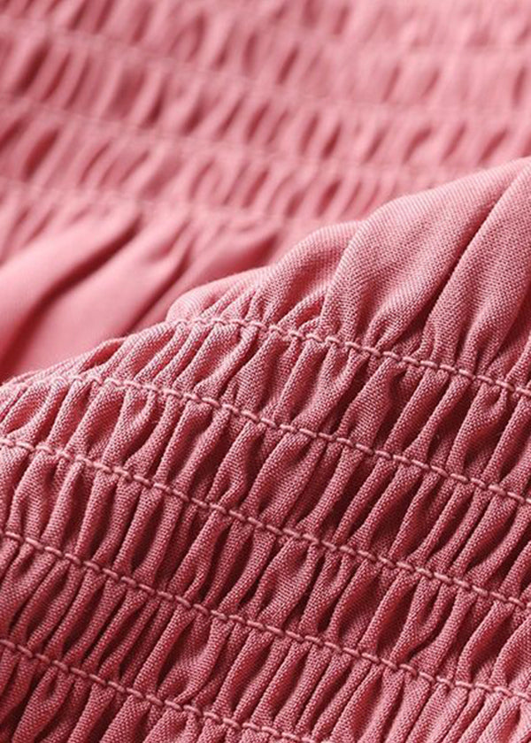 Pink O-neck Wrinkled Cotton Shirt Summer