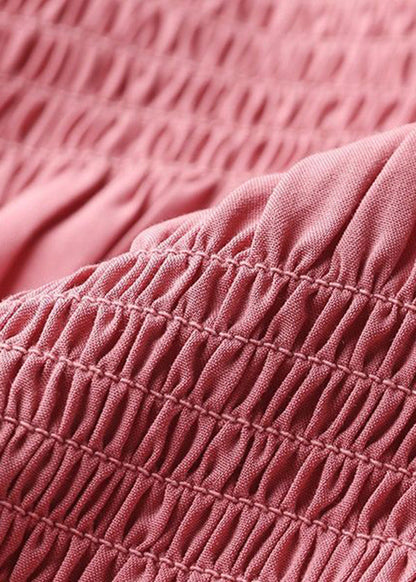 Pink O-neck Wrinkled Cotton Shirt Summer