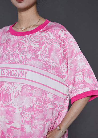 Pink Oversized Print Cotton Dress Summer