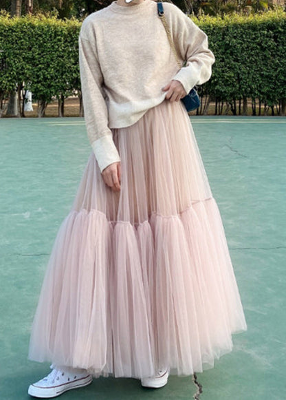 Pink Patchwork Tulle Skirts Spring