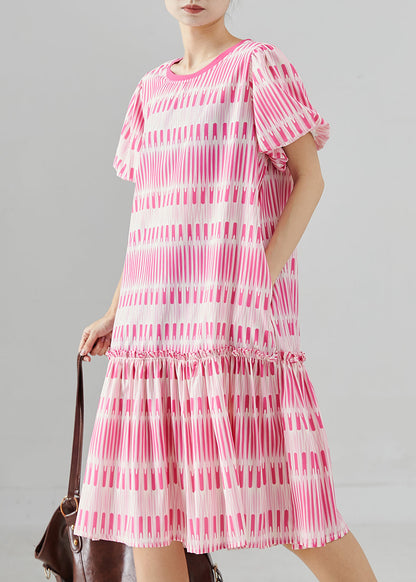 Pink Print Cotton Mini Dresses Summer