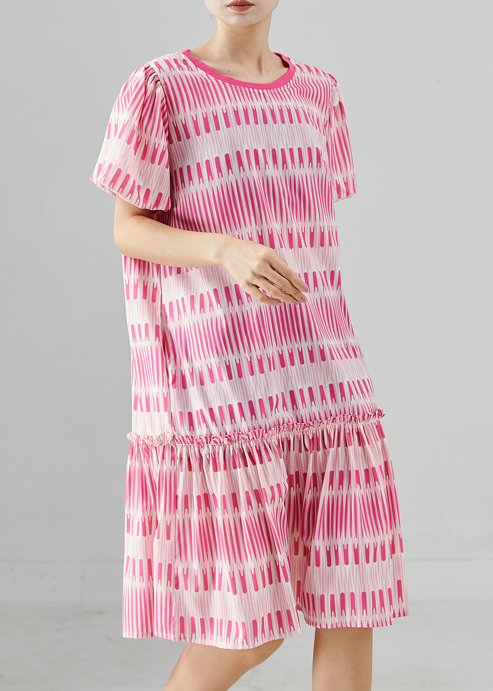 Pink Print Cotton Mini Dresses Summer