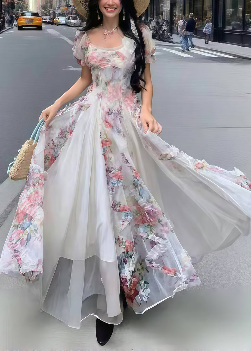 Pink Print Exra Large Hem Tulle Vacation Dresses Summer