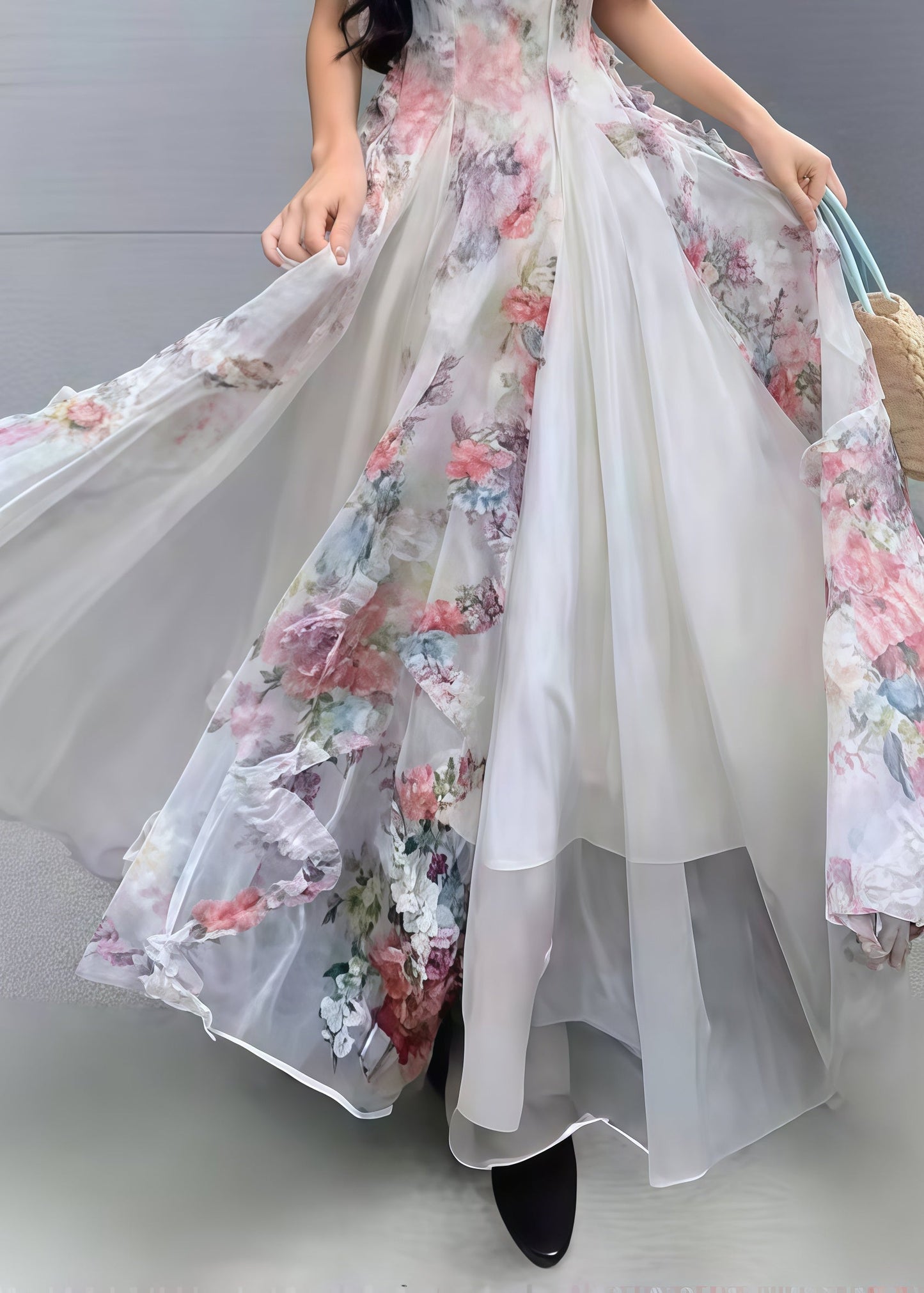 Pink Print Exra Large Hem Tulle Vacation Dresses Summer