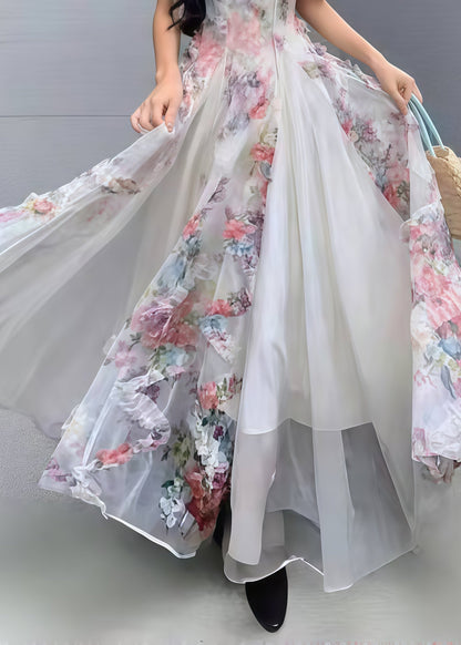 Pink Print Exra Large Hem Tulle Vacation Dresses Summer